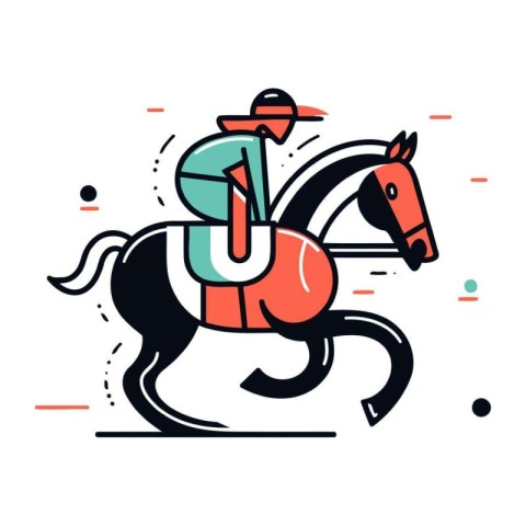 Vector illustration in flat linear style. Horse riding. jockey.