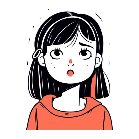 Cute little girl with facial expression. Vector hand drawn illus