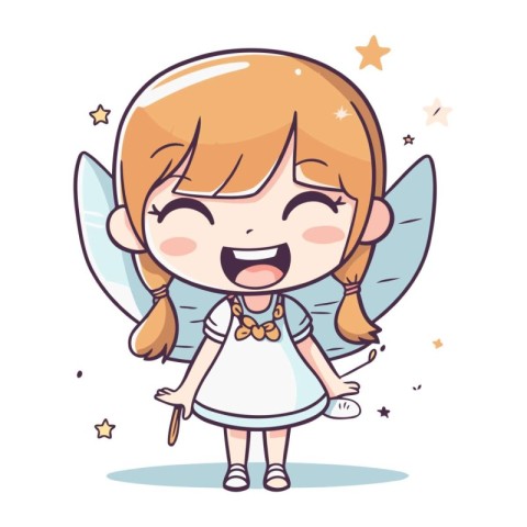 Cute little angel girl. Vector illustration. Cute cartoon charac