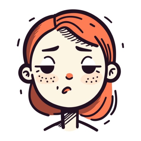 Vector illustration of a red haired girl with a sad face.