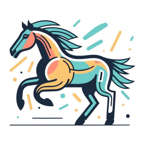 Horse with long mane and tail. Colorful vector illustration.