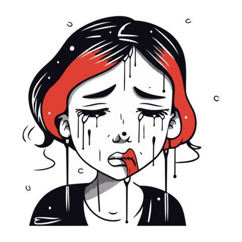 Vector illustration of a girl with red hair and tears on her fac