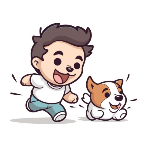 Cute boy running with his dog   Vector Character cartoon illustr