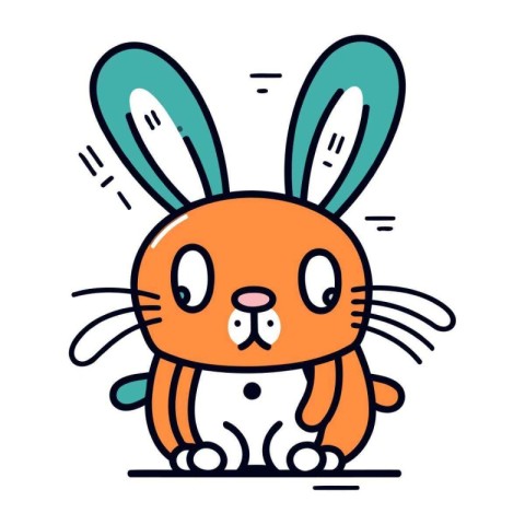 Cute cartoon rabbit character. Vector illustration in line art s