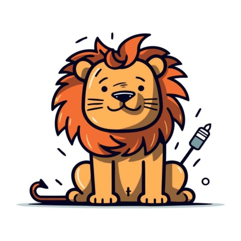 Lion with a syringe. Vector illustration in cartoon style.