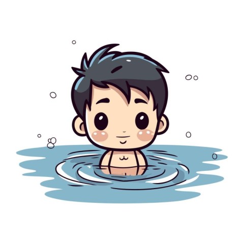 Cute little boy swimming in a pool. Vector cartoon illustration.