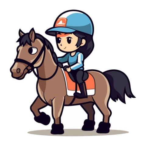 Illustration of a boy jockey riding a horse. Vector illustration