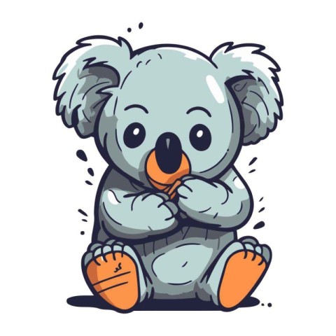 Cute cartoon koala sitting on white background. Vector illustrat