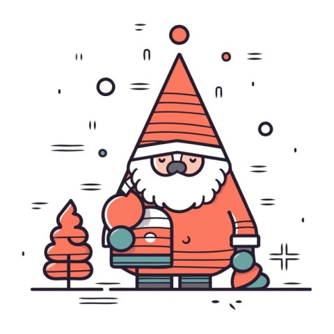 Cartoon Santa Claus with Christmas tree. Vector illustration in