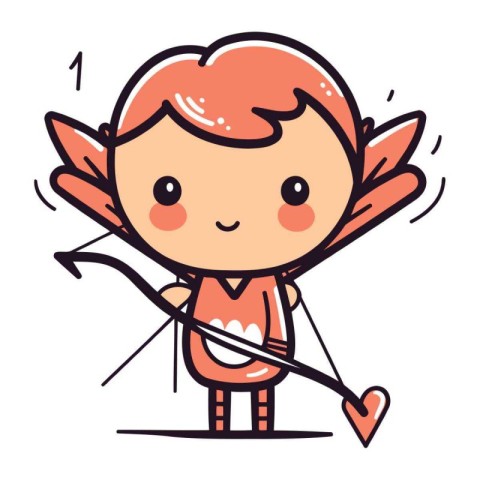 Cute Cupid Character with Bow and Arrow Vector Illustration.