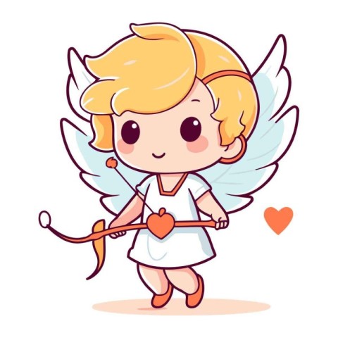 Cute cartoon cupid with bow and arrow. vector illustration.