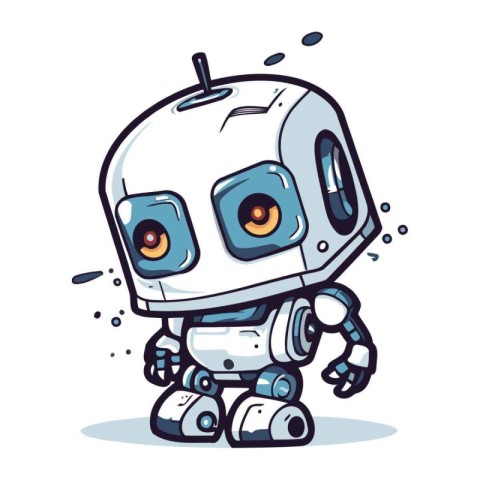 Cute cartoon robot. Vector illustration. Isolated on white backg