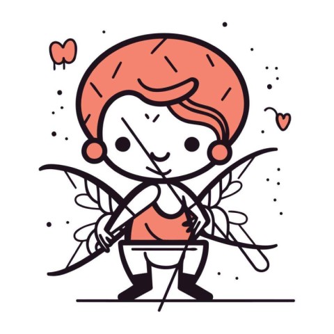 Cupid with bow and arrow. Vector illustration in doodle style.