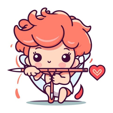 Cute little cupid with bow and arrow. Vector illustration.