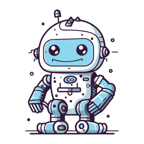 Cute cartoon robot. Vector illustration. Isolated on white backg