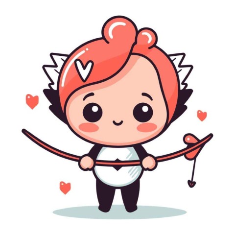 Cute cupid holding a bow and arrow. Vector illustration.