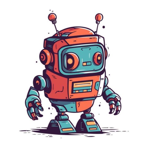 Cartoon robot. Vector illustration of a cute robot. Isolated on