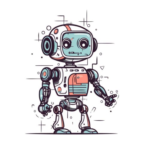 Cute robot hand drawn vector illustration. Cartoon style. Isolat