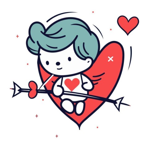 Cupid with bow and arrow. Vector illustration in line style.