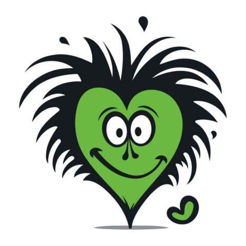 Funny green heart with smiley face. Vector cartoon illustration.