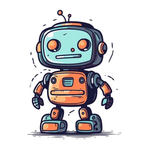 Cute cartoon robot. Vector illustration. Isolated on white backg