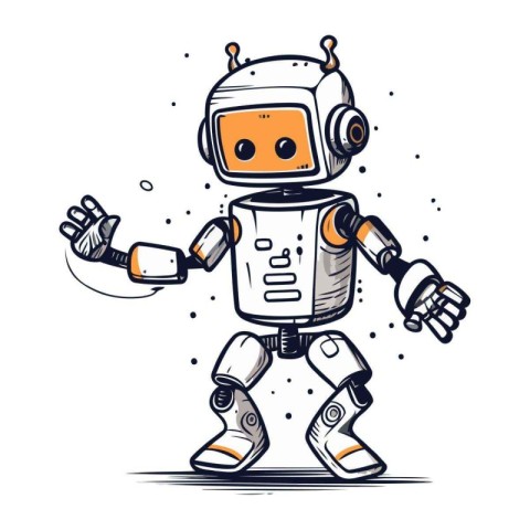 Robot hand drawn vector illustration. Cute cartoon robot in dood