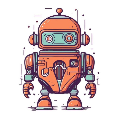 Cute cartoon robot. Vector illustration in doodle style.