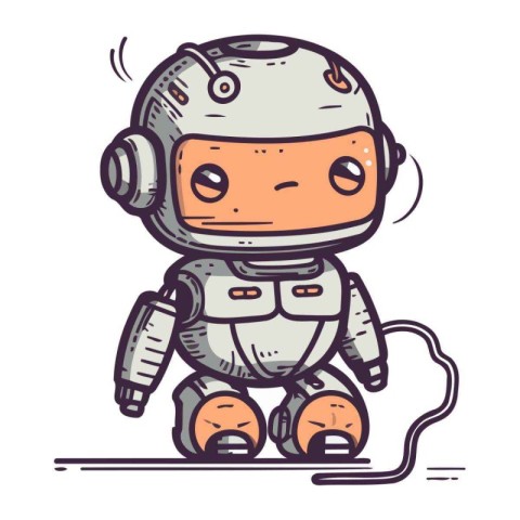 Cute little robot. Hand drawn vector illustration. Cartoon style