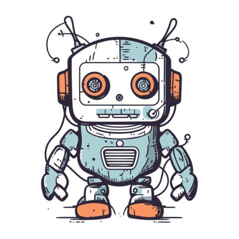 Cute little robot vector illustration. Isolated on white backgro