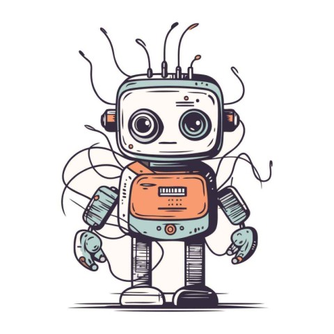 Cute cartoon robot. Vector illustration. Isolated on white backg