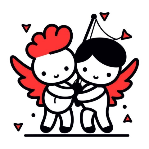 Cute cupid couple. Vector illustration in doodle style