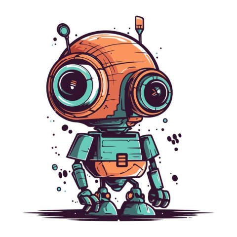 Cute cartoon robot. Hand drawn vector illustration. Isolated on