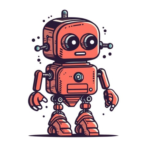 Cute robot. Hand drawn vector illustration in cartoon comic styl