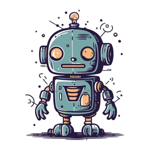 Cute cartoon robot. Vector illustration. Isolated on white backg