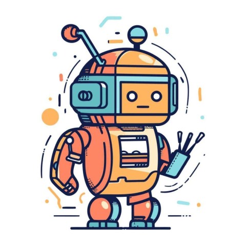 Vector illustration of robot. Flat line art style design for web