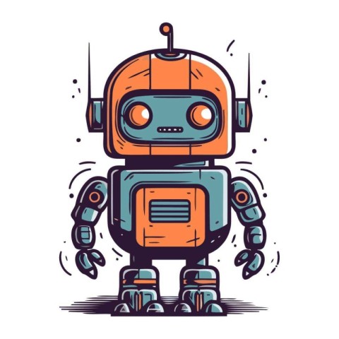 Cute robot hand drawn vector illustration. Isolated on white bac