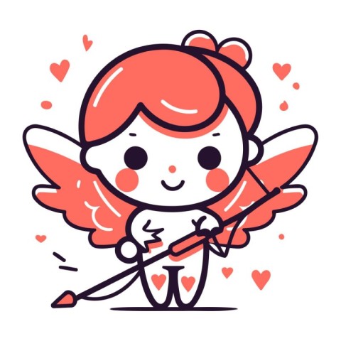 Cute cartoon cupid with bow and arrow. Vector illustration.