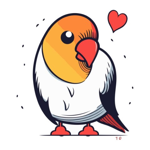 Cute cartoon parrot with heart. Vector illustration isolated on