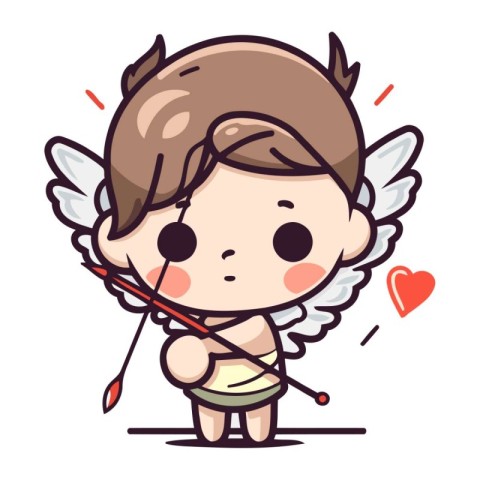 Cupid with bow and arrow. Cute cartoon vector illustration.