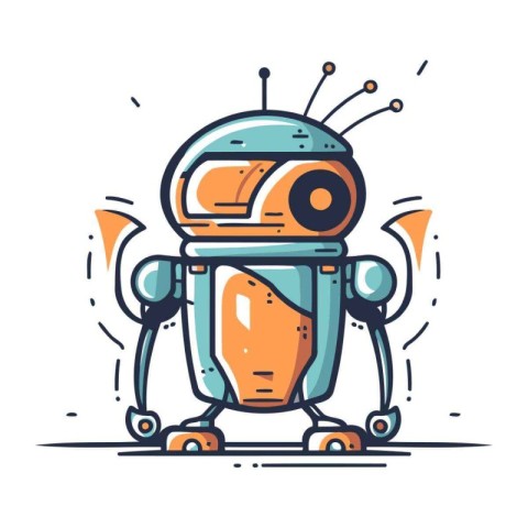 Cute little robot. Vector illustration. Isolated on white backgr