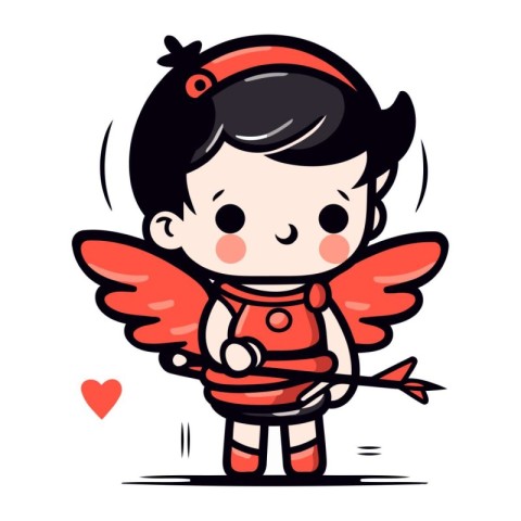 Cute little girl cupid with bow and arrow. Vector illustration.