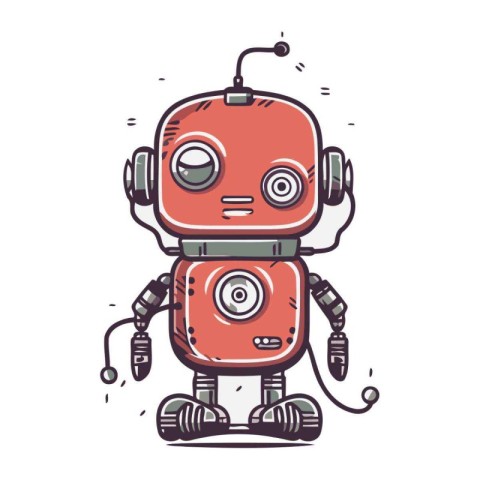 Cute cartoon robot. Hand drawn vector illustration. Isolated on