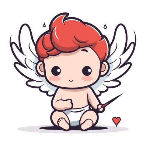 Cupid baby with wings. Cute cartoon character. Vector illustrati