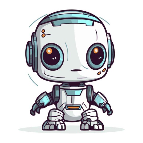 Cute robot with headphones. Vector illustration of a cartoon rob