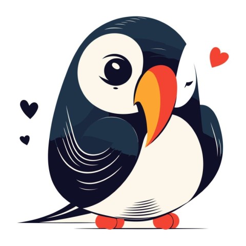 Cute penguin with hearts. Vector illustration isolated on white