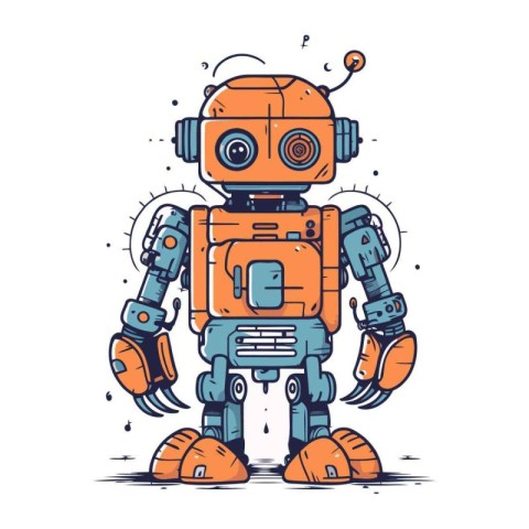 Cute cartoon robot. Vector illustration isolated on a white back