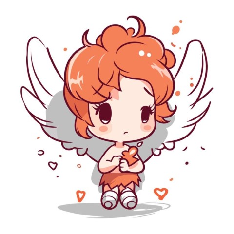 Cute cupid angel with wings and hearts. Vector illustration.