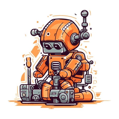 Vector illustration of an orange robot with a camera in his hand