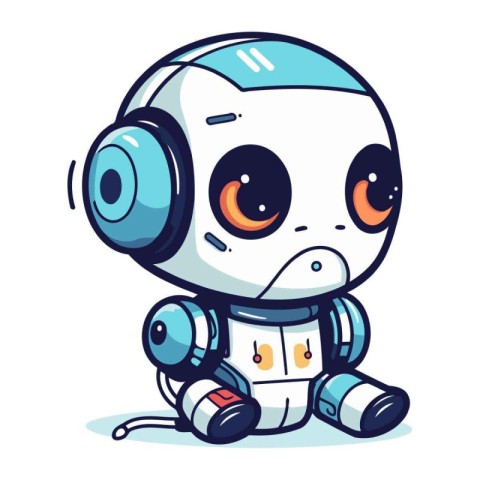 Cute robot with headphones. Vector illustration of a cartoon rob