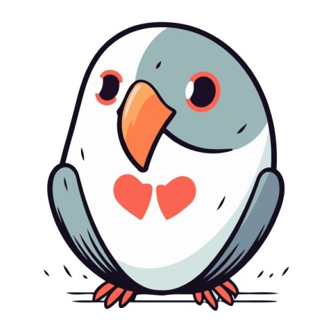 Cute cartoon parrot with heart in its beak. Vector illustration.